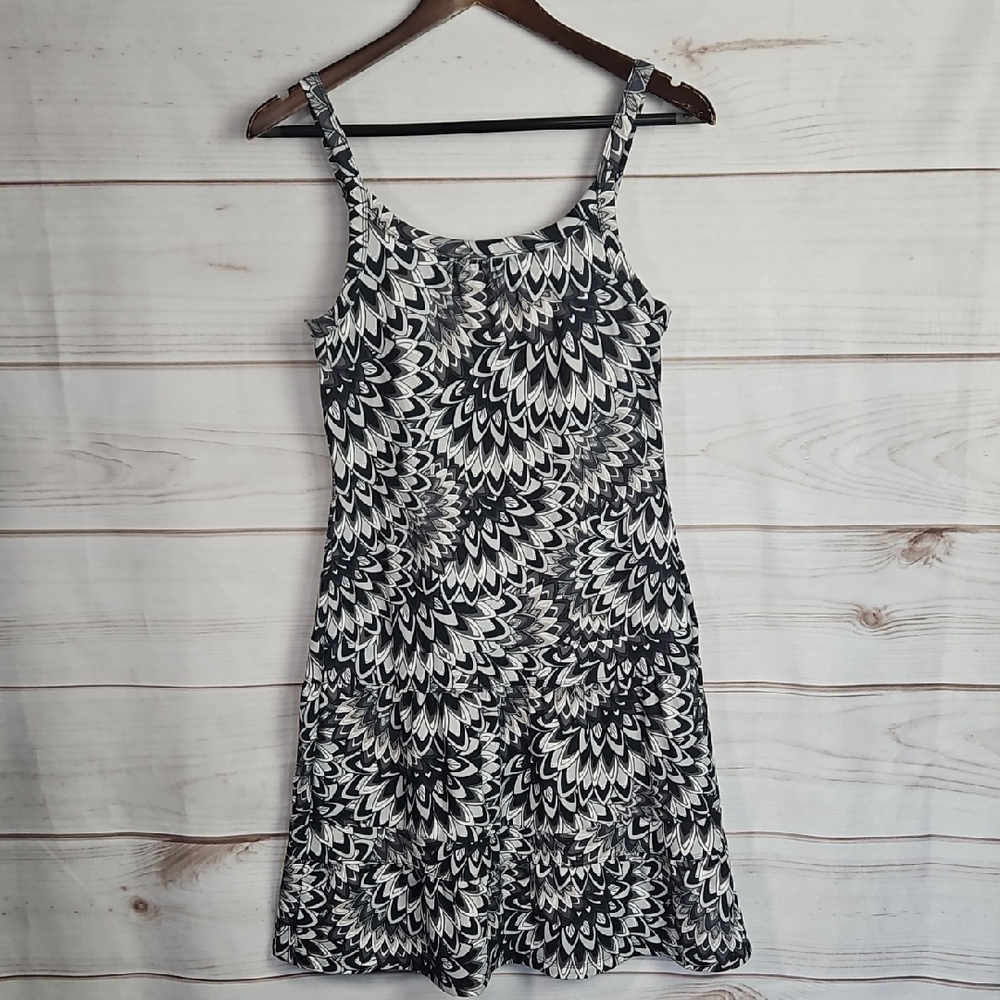 Prana Monochrome Abstract Floral Mini Dress - Size Small